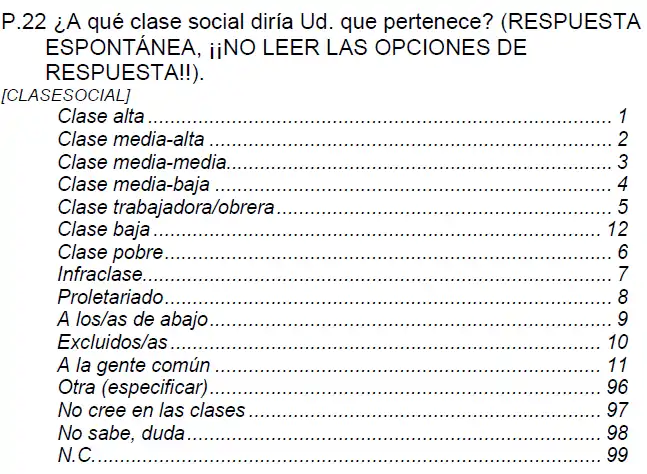Pantallazo de un cuestionario de los barómetros del CIS en el que se pregunta a qué clase social diría usted que pertenece.